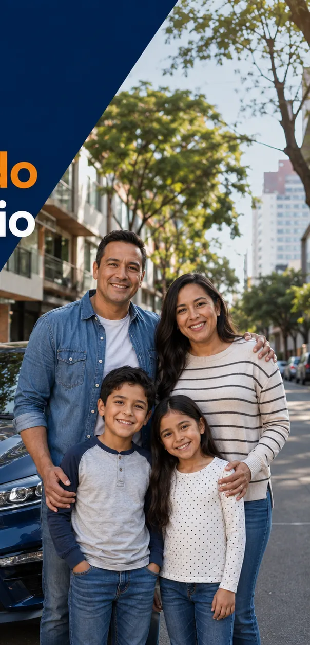 Familia junto a su automóvil